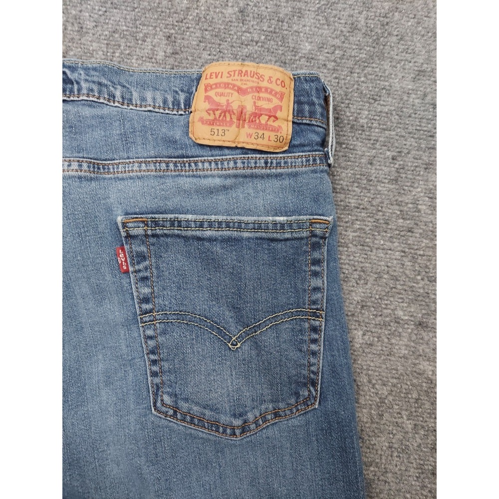 Levis 513 Jeans Mens 34x30 Blue Whiskered Slim Straight Denim Preppy Stretch - Picture 11 of 13